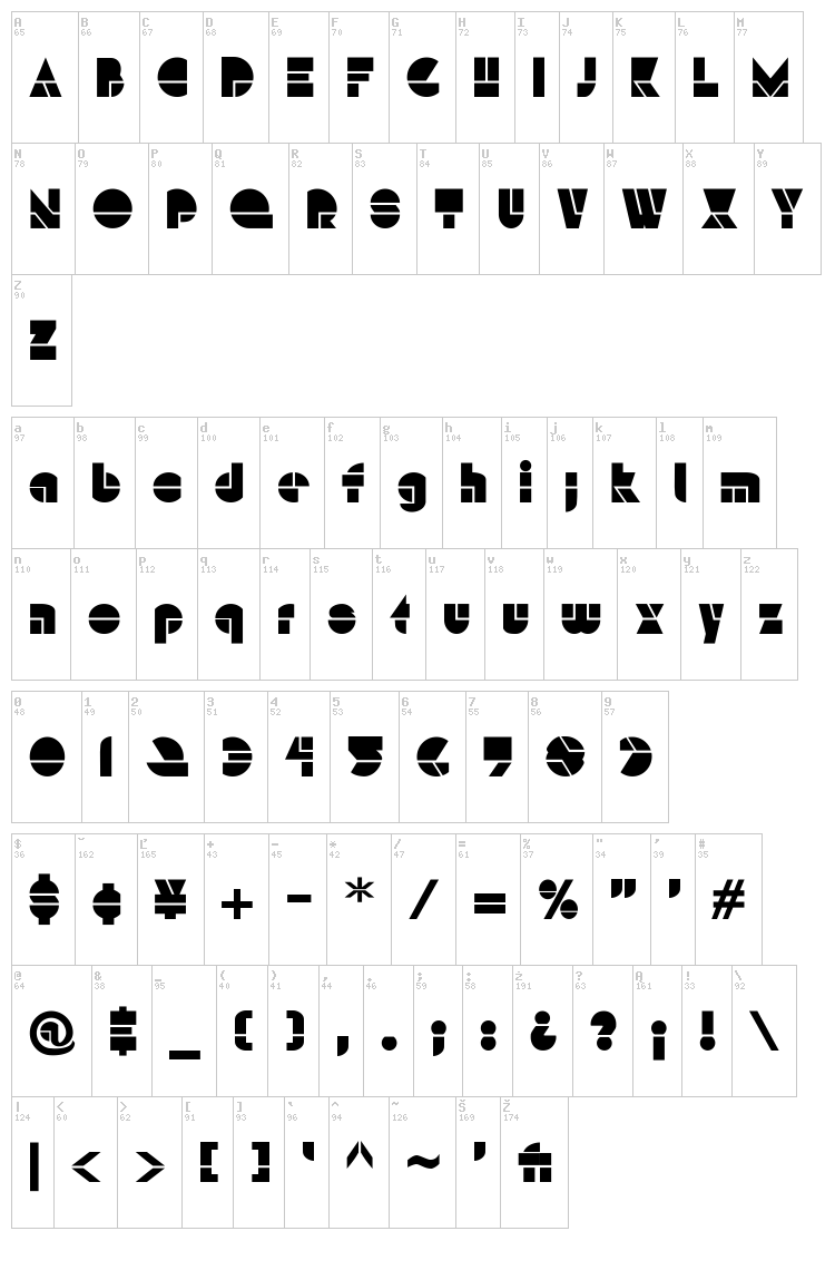 HFF Modern Strand font map